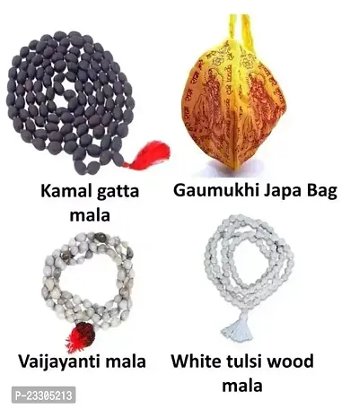 Combo of 4 mala ( Kamal gatta / White tulsi/ Vaijayanti ) with jaap bag Original Rosary jaap japa mala 108+1 Beads-thumb0