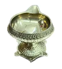 Pure Brass Kuber Deepak On Stand Diyas Oil Lamp Kuber Diya Lamp Engraved Design Dia with Turtle Base Pack of 2 Size 2.5 inch Small-thumb2