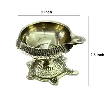 Pure Brass Kuber Deepak On Stand Diyas Oil Lamp Kuber Diya Lamp Engraved Design Dia with Turtle Base Pack of 2 Size 2.5 inch Small-thumb3