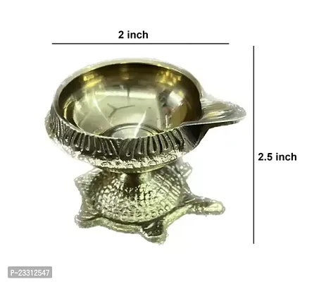 Pure Brass Kuber Deepak On Stand Diyas Oil Lamp Kuber Diya Lamp Engraved Design Dia with Turtle Base Pack of 2 Size 2.5 inch Small-thumb4