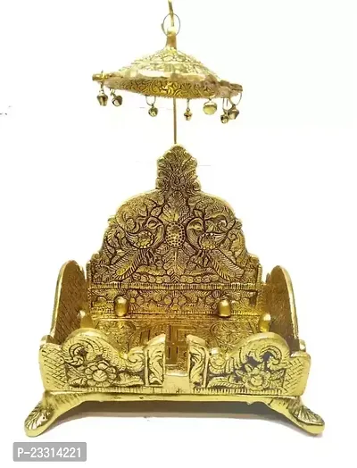 laddu Gopal antique golden Singhasan Metal Aasan Throne and a Beautiful Detachable Chatra Umbrella for Ganesha Krishna God Idol Statue Pooja Chowki for Temple Home Decor, no2-thumb0