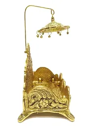 laddu Gopal antique golden Singhasan Metal Aasan Throne and a Beautiful Detachable Chatra Umbrella for Ganesha Krishna God Idol Statue Pooja Chowki for Temple Home Decor, no2-thumb2