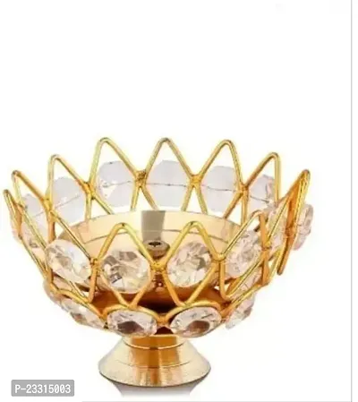 Small Brass and crystal Akhand diya Bowl style Brass Table Diya