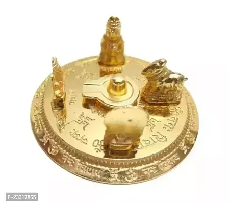 Shiv Parivar Beautiful Idol Lord Shiva Family(Shivling, Parvati, Ganesh, Kartikeya, Nandi), Decorative Showpiece,1.5 cm (Brass, Gold, Small)-thumb0