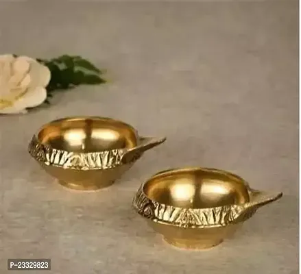 Decorative Brass and Glass Table Arti Diya for Religious, Gold, Medium set of 1 diya-thumb3