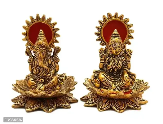 Lotus Sitting Lakshmi/Ganesha Brass Finish Statue Antique Finish Murti Idol for Temple Puja Pooja Room Home Decor