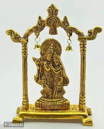 Metal Gold Plated Radha Krishna Idol on Jhula Idol Statue Showpiece Figurine for janmashtami Janmashtami jhula Gift,Mandir Pooja Murti.-thumb0