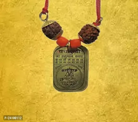 Brass Panchmukhi Hanuman Kavach Pendant with 5 Faced Rudraksha and Ashtadhatu Yantra