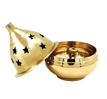 Shape Brass Akhand Diya with Star Holes Cover, Small Oil Lamp-thumb1