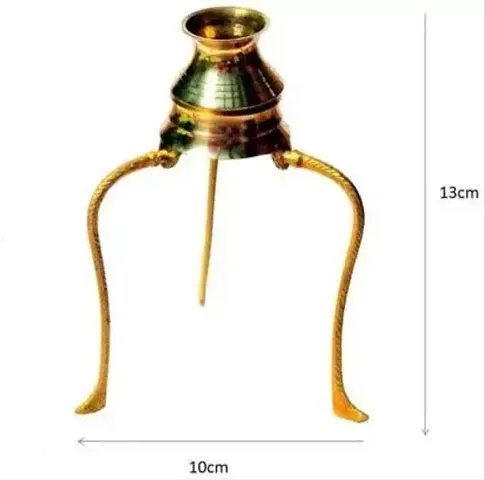BANSIGOODS Brass Lota for Puja Tripai Lota for Jalabhishek of Shivling Decorative Showpiece - 13cm (Brass, Gold) (Pack of 2 Set TRIPAI LOTA Stand)