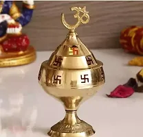 Premium Brass Traditional Akhand Diya/ Table Deepak/ Om Bowl Jyoti Size-Medium Gold Finish Pack of 2-thumb1