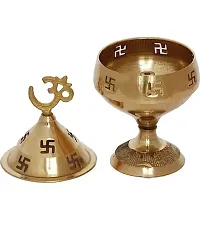 Premium Brass Traditional Akhand Diya/ Table Deepak/ Om Bowl Jyoti Size-Medium Gold Finish Pack of 2-thumb2