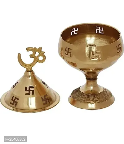 Premium Brass Traditional Akhand Diya/ Table Deepak/ Om Bowl Jyoti Size-Medium Gold Finish Pack of 2-thumb3