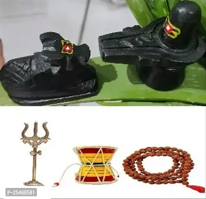 Combo Pack Black Marble Stone Shivling  Nandi with Rudraksha Mala Brass Lord Shiva Trishul