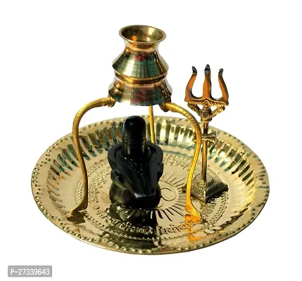 Handcrafted Black Shivling Shiva Ling/Shivling with Brass Plate | Kalash with Stand | Trishul Brass for Home Puja, Temple-thumb3