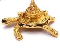 Brass 24 Carat Gold Plated Meru Shree Kachua Yantra for Good Luck - 7 cm small-thumb1