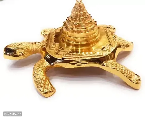 Brass 24 Carat Gold Plated Meru Shree Kachua Yantra for Good Luck - 7 cm small-thumb2