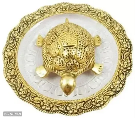 Golden Metal Tortoise on Glass Plate Decorative Showpiece - (Aluminium Glass, Gold) Brass Decorative Platter (Gold, Pack of 1)