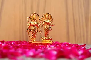 Laxmi and Vishnu Ji Brass Idol (Golden) - 11 cm-thumb1