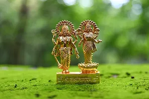 Laxmi and Vishnu Ji Brass Idol (Golden) - 11 cm-thumb2