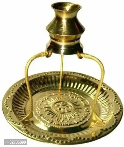 Brass Pooja Plate Thali with Shivling Stand and Abhishek Lota Kalash Brass Brass Kalash (Gold) Brass Kalash. Decorative Showpiece - 10 cm (Brass, Gold)-thumb0