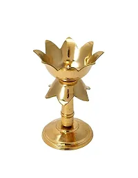 Copper Aart Brass Original Traditional Kamal Diya with Stand Oil Diwali Puja Lamp, Kuthuvilakku Golden Kuthu Vilakku Ornamental Lamp(Size:4 inche)(Pack of 2)-thumb1