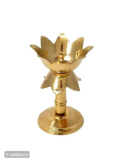 Copper Aart Brass Original Traditional Kamal Diya with Stand Oil Diwali Puja Lamp, Kuthuvilakku Golden Kuthu Vilakku Ornamental Lamp(Size:4 inche)(Pack of 2)-thumb2