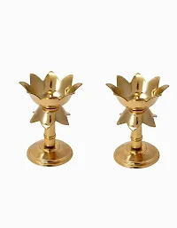 Copper Aart Brass Original Traditional Kamal Diya with Stand Oil Diwali Puja Lamp, Kuthuvilakku Golden Kuthu Vilakku Ornamental Lamp(Size:4 inche)(Pack of 2)-thumb2