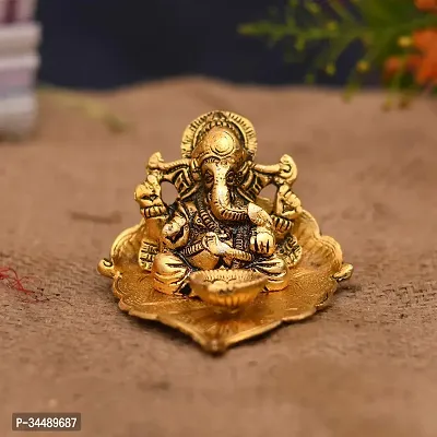 India Return Gift Ganesh Idol on Leaf - Lord Ganesha with Diya-thumb0