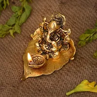 India Return Gift Ganesh Idol on Leaf - Lord Ganesha with Diya-thumb2