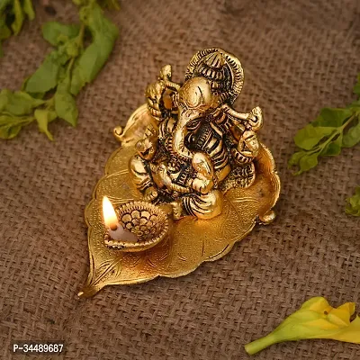 India Return Gift Ganesh Idol on Leaf - Lord Ganesha with Diya-thumb3