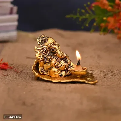 India Return Gift Ganesh Idol on Leaf - Lord Ganesha with Diya-thumb4