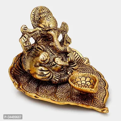 India Return Gift Ganesh Idol on Leaf - Lord Ganesha with Diya-thumb2