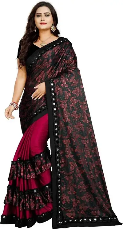 Floral Print Bollywood Lycra Blend Saree (Maroon)