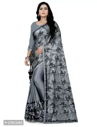 Beautiful Partywear Lycra Silk Printed Saree with Blouse Pieces-thumb0