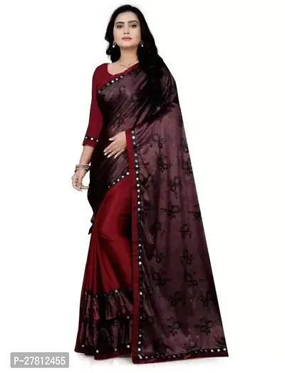 Beautiful Partywear Lycra Embroidered Saree with Blouse Piece-thumb0