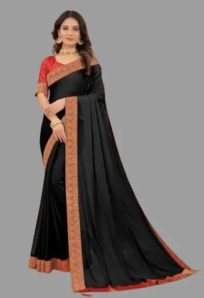 Elegant Party Wear Art Silk Plain Jacquard Lace Saree with Blouse Piece