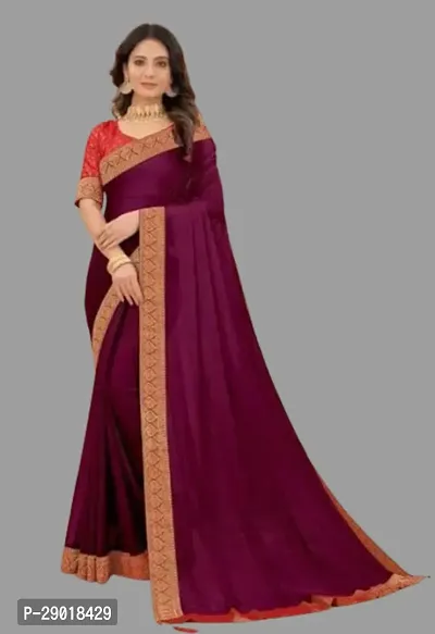 Elegant Party Wear Magenta Art Silk Plain Jacquard Lace Saree with Blouse Piece-thumb0