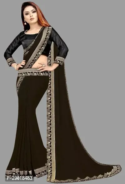 Elegant Black Partywear Art Silk Plain Jacquard Lace Saree with Blouse Piece-thumb0