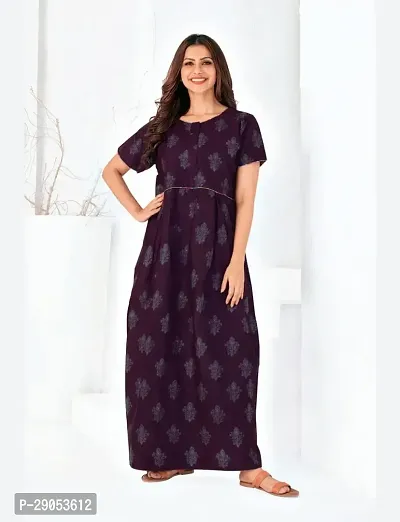 Tanya Enterprises Womens Premium Cotton Printed Round Neck Half Sleeves Nighty Relaxed Fit Night Gown, Purple