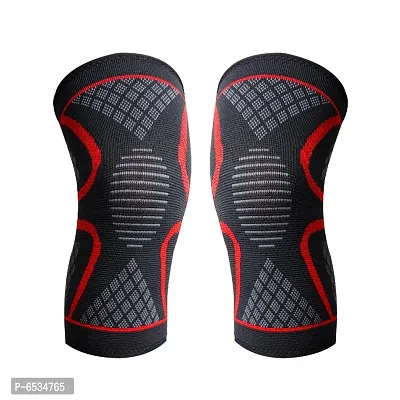 Quefit Knee Cap Support 3D Design (Pair): For Best Compression and Pain Relief in Knee.(Medium) Red