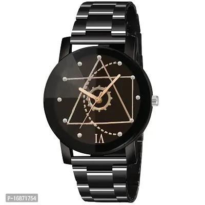 Analog Black Dial Men's  Watch With Metal Chain