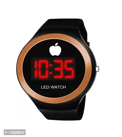 Round Copper Dial Digital LED Sport Wrist Watch Black Color Strap