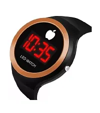 Round Copper Dial Digital LED Sport Wrist Watch Black Color Strap-thumb1