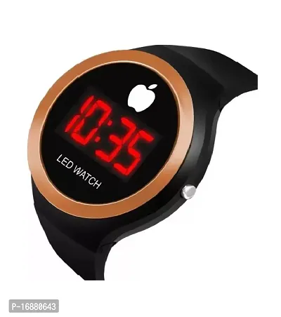 Round Copper Dial Digital LED Sport Wrist Watch Black Color Strap-thumb2