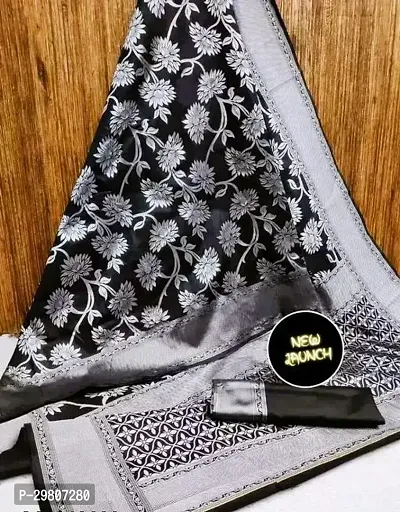 Stylish Art Silk Black Jacquard Saree without Blouse piece