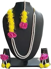 BDS CREATIONS Artificial Women's Yellow & Pink Rose Flower Jewellery Set For Mehandi & Haldi-thumb2