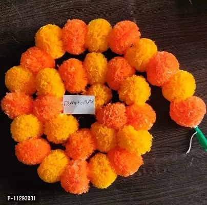 BDS CREATIONS Marigold Artificial Flower Bunch for Decoration Hanging for Rakshabandhan/Ganesh Chaturthi/Independence Day (Light Orange & Dark Orange, 2 String)