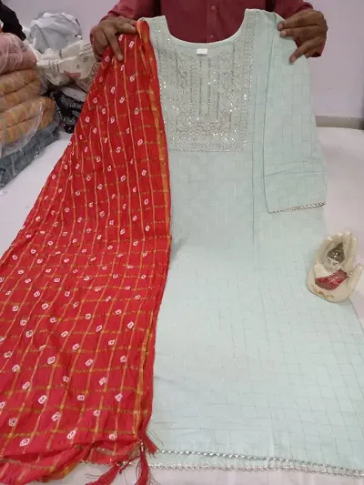 Stylish Cotton Embroidered Kurti with Dupatta Set