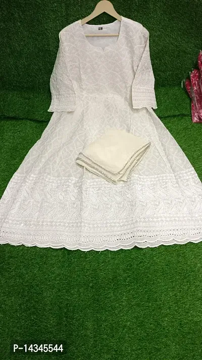 Women Stylish Cotton Embroidered A-Line Kurta Bottom with Dupatta-thumb4